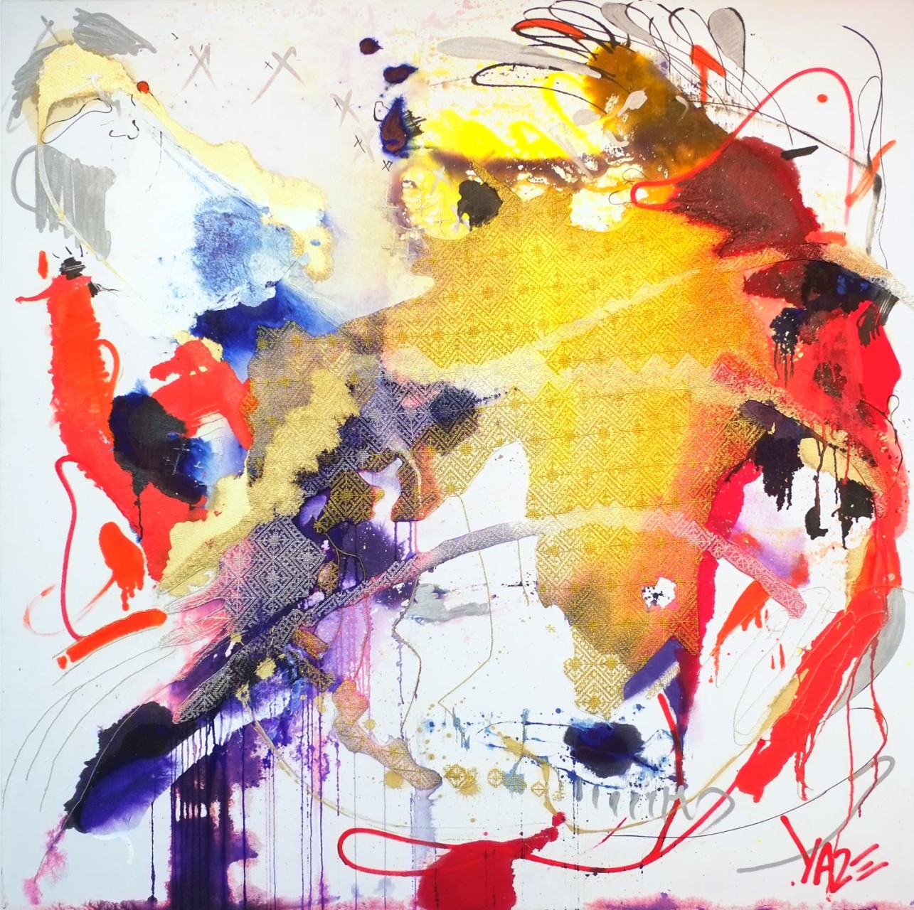 DavidBlochGallery_Yaze_SansTitre11_TechniquesMixtesSurToileEtBroderies_190x190cm_2013