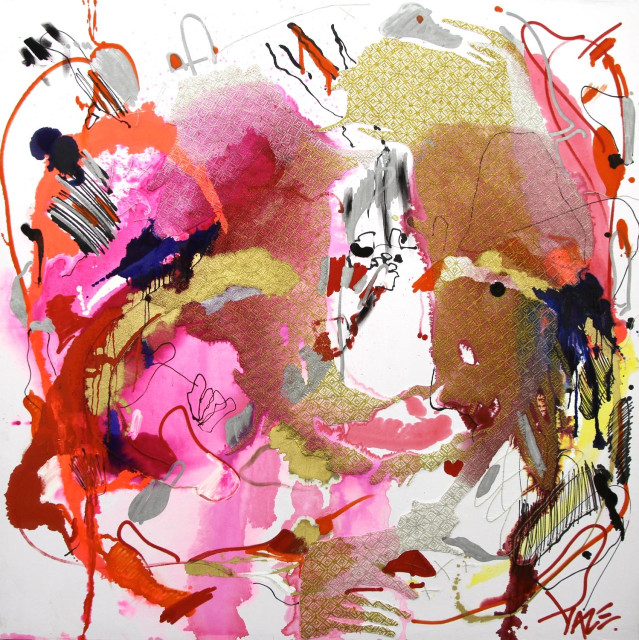 DavidBlochGallery_Yaze_SansTitre12_TechniquesMixtesSurToileEtBroderies_190x190cm_2013