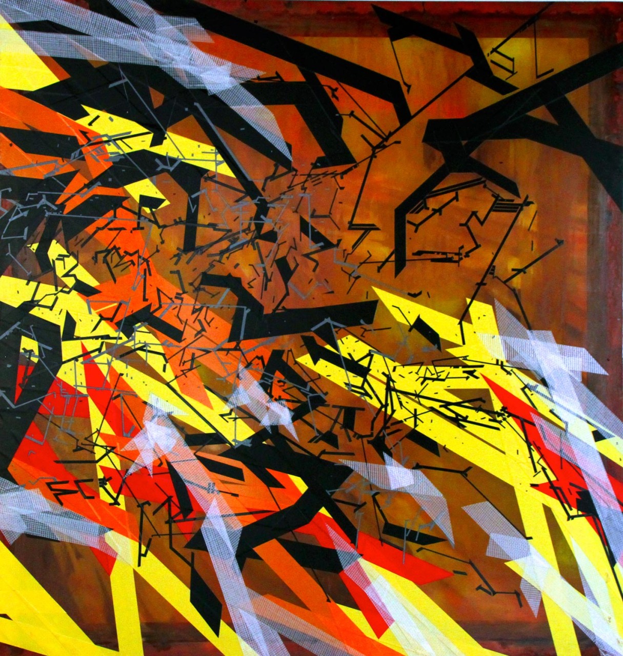LEK---Structure-004---Techniques-mixtes-sur-toiles-de-sérigraphie---141-X-135-cm---2010